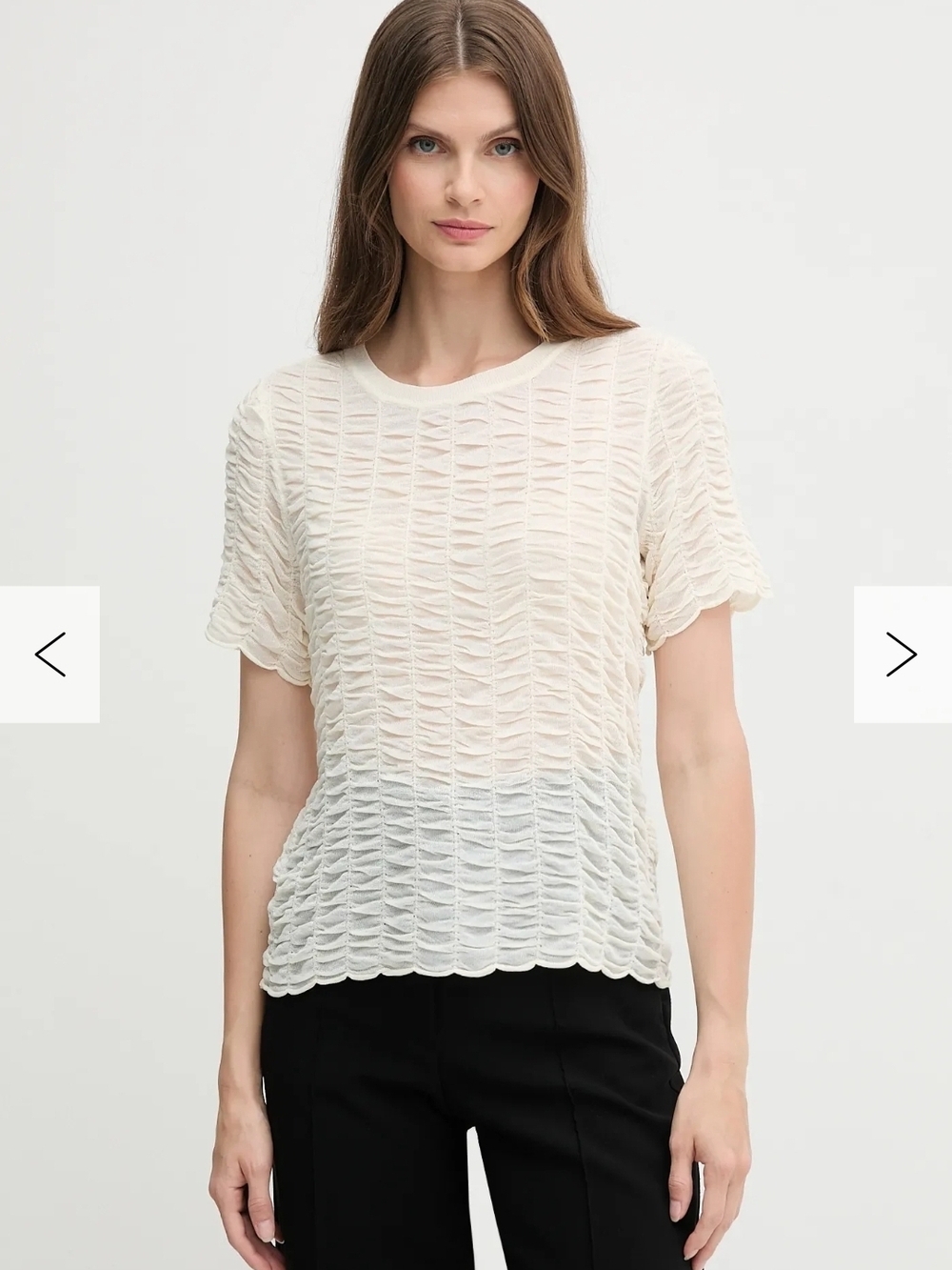 DKNY Cream Textured Short-Sleeve Knit Top Blouse Tee Shirt